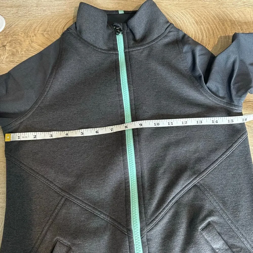 Ivivva by Lululemon Full Zip Hooded Sweatshirt Jacket Cuffins 14 Gray Teal